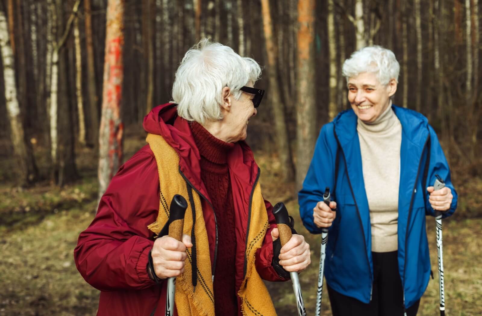 A group of seniors participate in an exercise class together.
